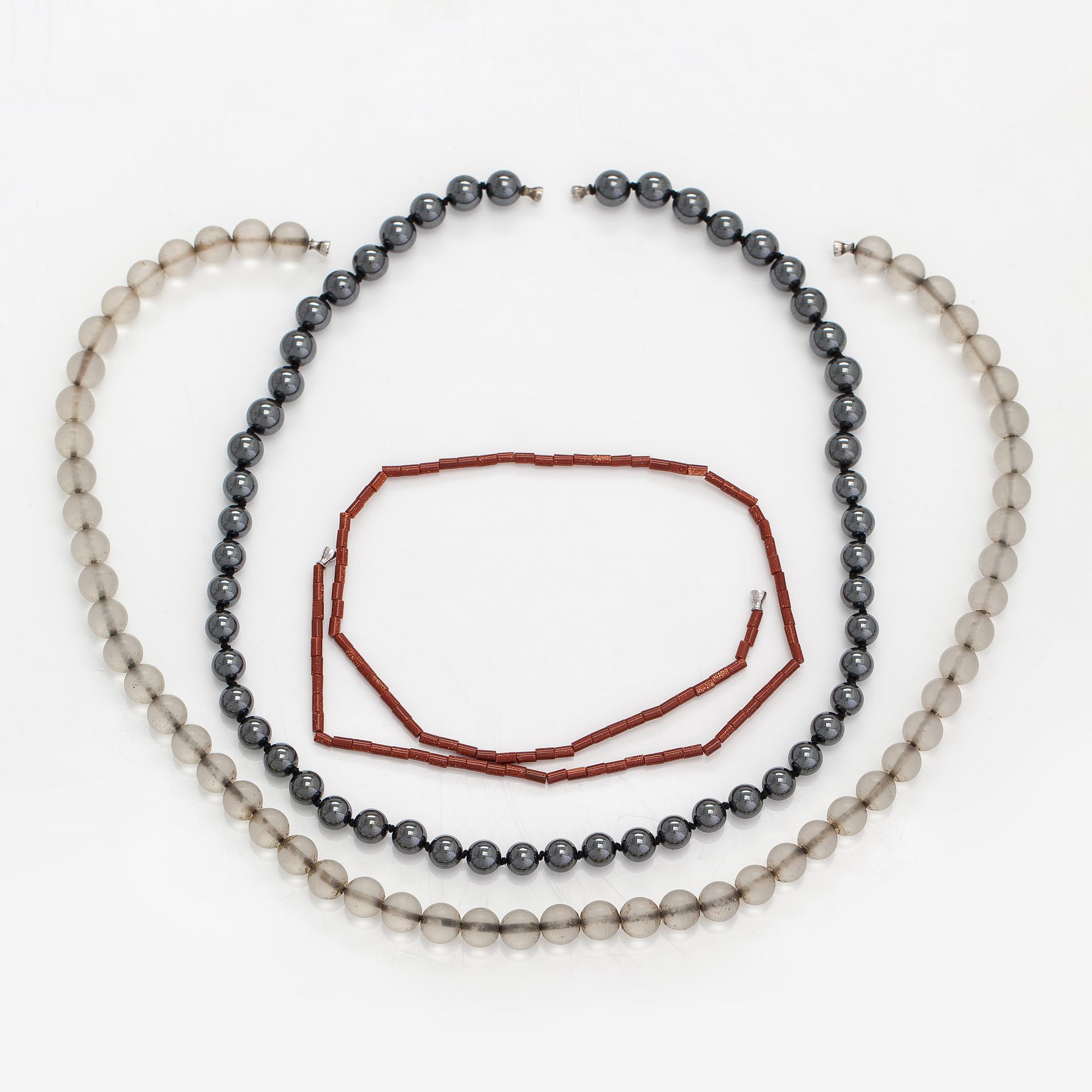 Ole Lynggaard, Three pearl collier without lock, hematite, rock crystal and goldstone. Denmark.