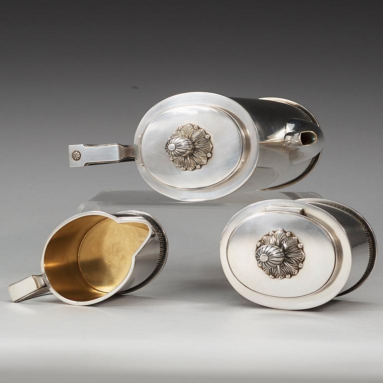 A C.F. Carlman three pieces of coffee service, Stockholm 1947.