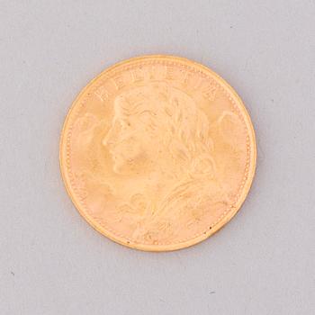 GOLD COIN, 20 fr, Schweiz 1935. weight ca 6,4 g.