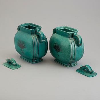 Two stonware 'Argetna" lidded vases by Wilhelm Kåge for Gustavsberg.