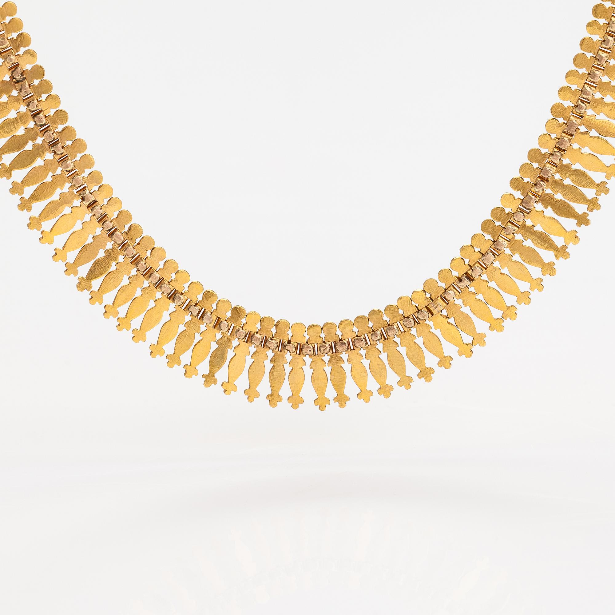 Halsband, armband och örhängen, 14-21K guld.