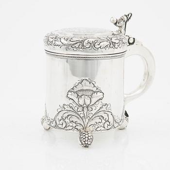 Stop samt konfektskål, silver, barockstil, fantasistämplar, omkring 1900.