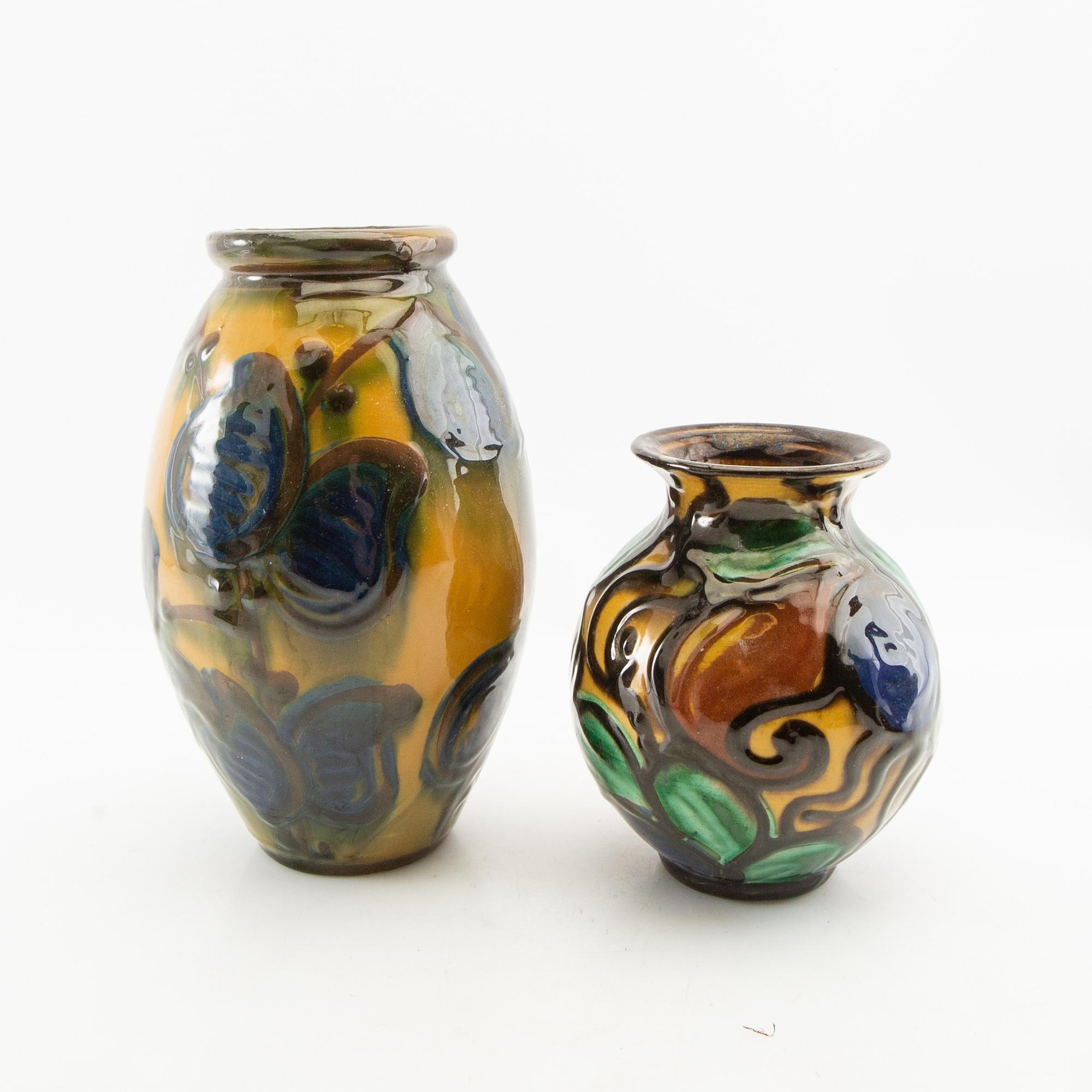 Hermann August Kähler, vases 5 pcs Denmark early 1900s glazed ceramics.