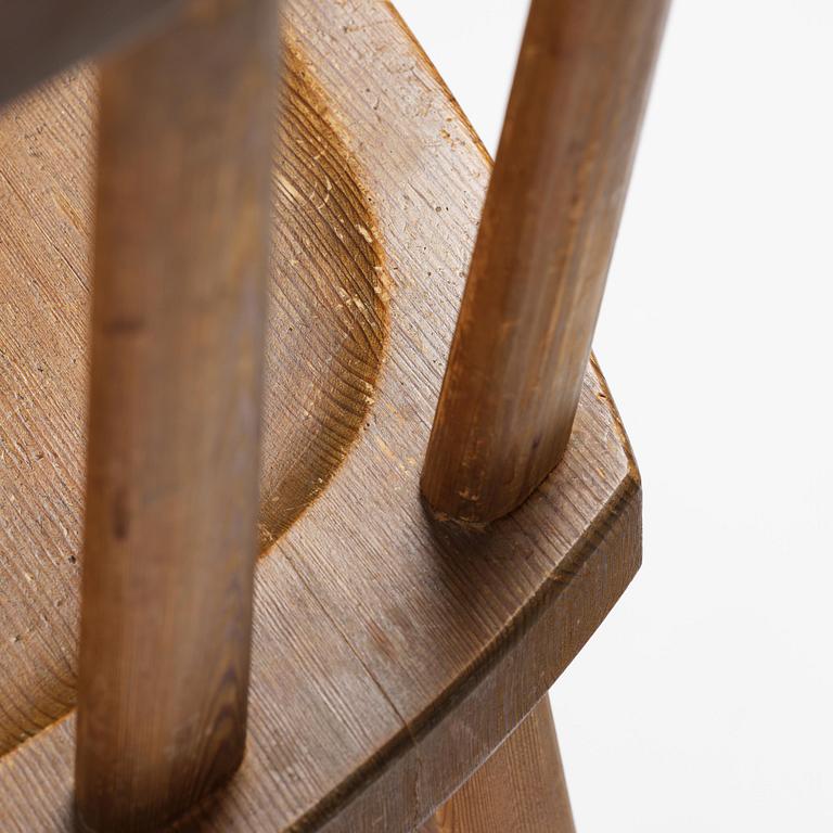Axel Einar Hjorth, a set of six stained pine "Utö" chairs, Nordiska Kompaniet, Sweden, 1930s.