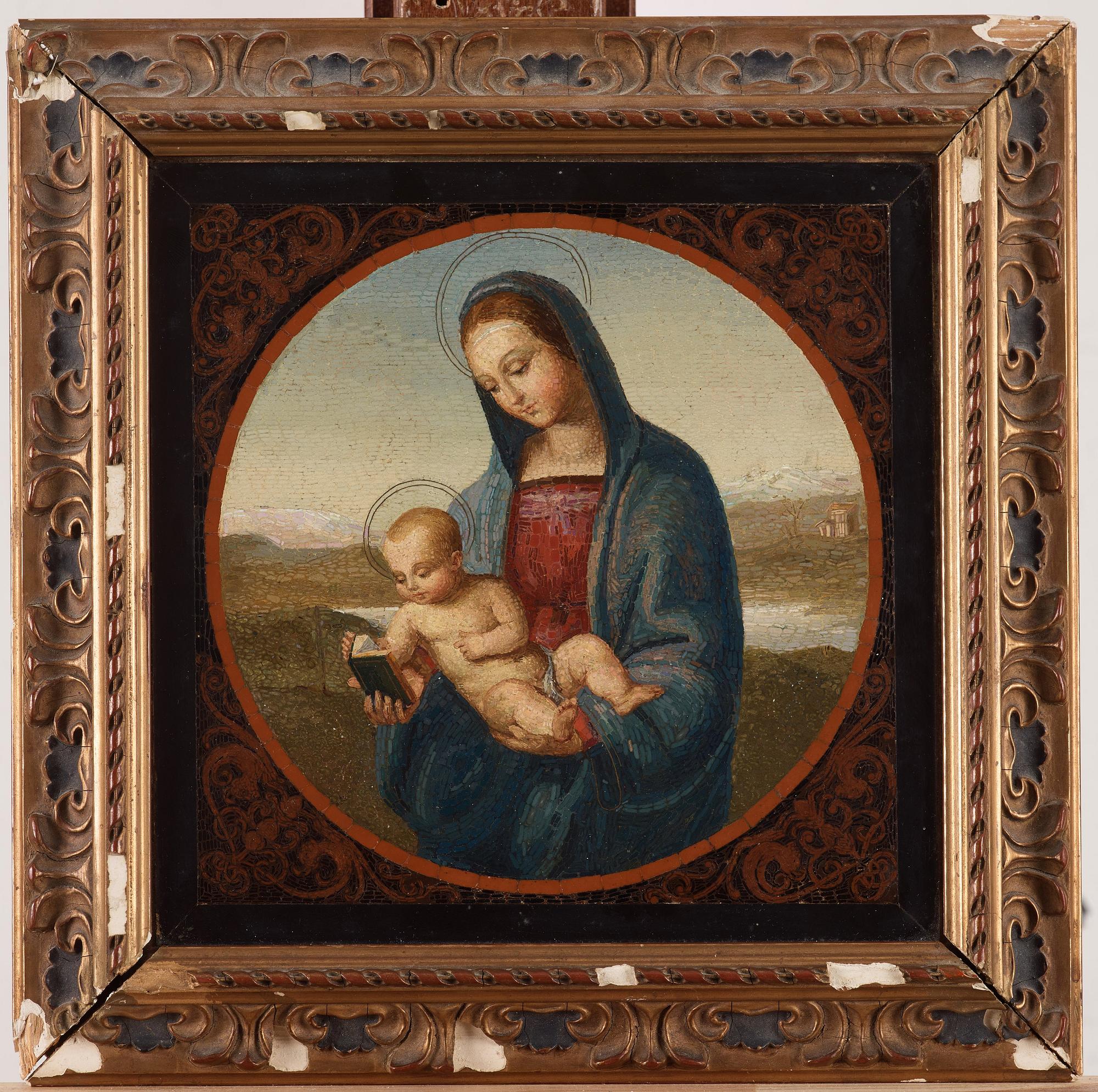 MICROMOSAIC, after Raphael's so-called Conestabile Madonna, Italy, 19th century.