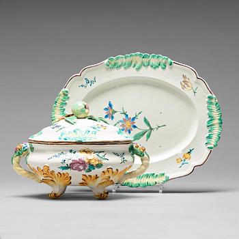 315. A rare Reval faiance tureen with cover and stand, 18th Century.