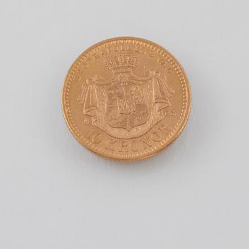 GULDMYNT, 10 kr, Oscar II, 1901. Vikt 4,5 g.