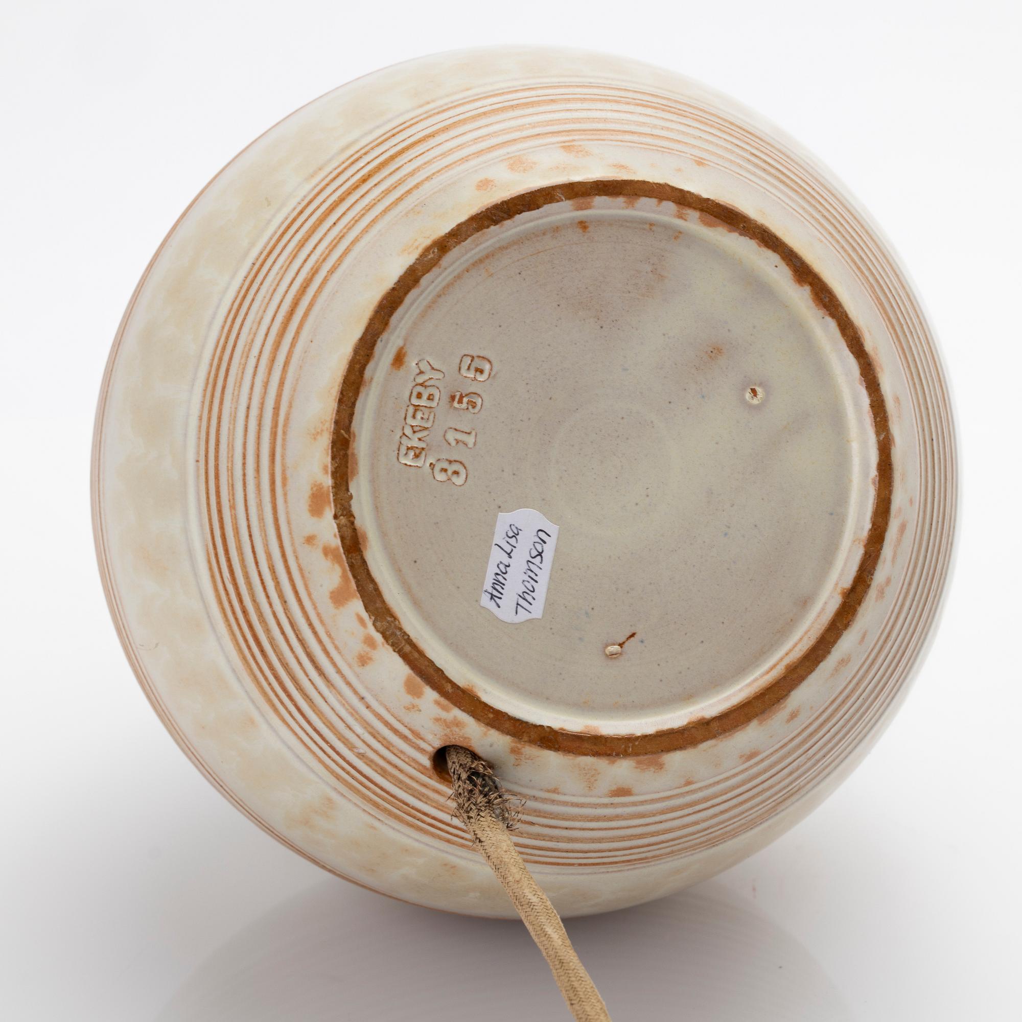 Anna-Lisa Thomson, Table lamp, glazed earthenware, Uppsala-Ekeby, 1930s.