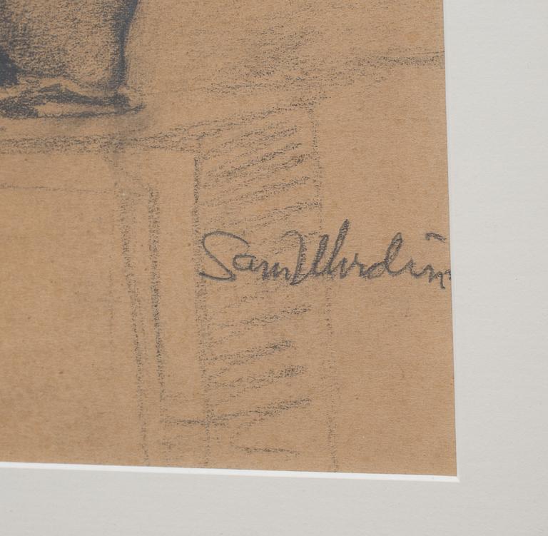 SAM UHRDIN, kolteckning/blyerts. Signerad och daterad -12.