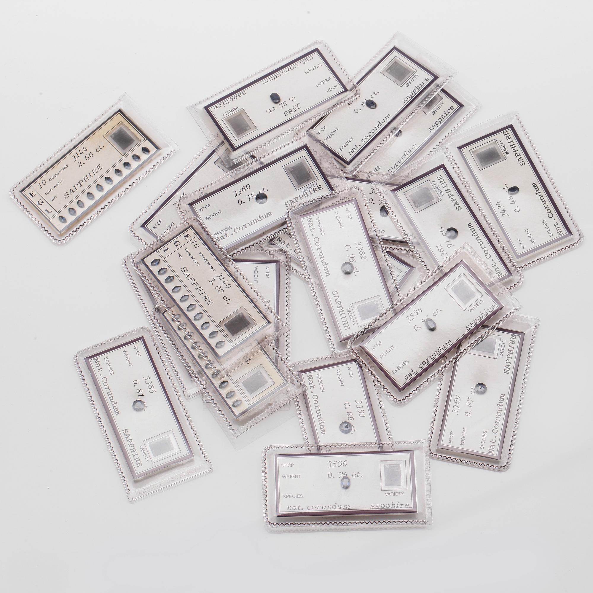 ÄDELSTENAR, ca 47 st, naturliga safirer, olika karat, enligt intyg.