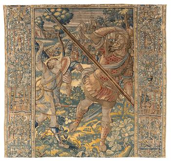 261. A tapestry, "David och Goliath", tapestry weave, ca 272 x 283-289 cm, Flanders, possibly second half of the 16th century.