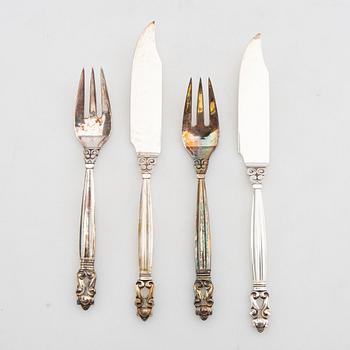 Johan Rohde, fiskebestick 12 dlr "Konge/Achorn" sterlingsilver för Georg Jensen efter 1945.