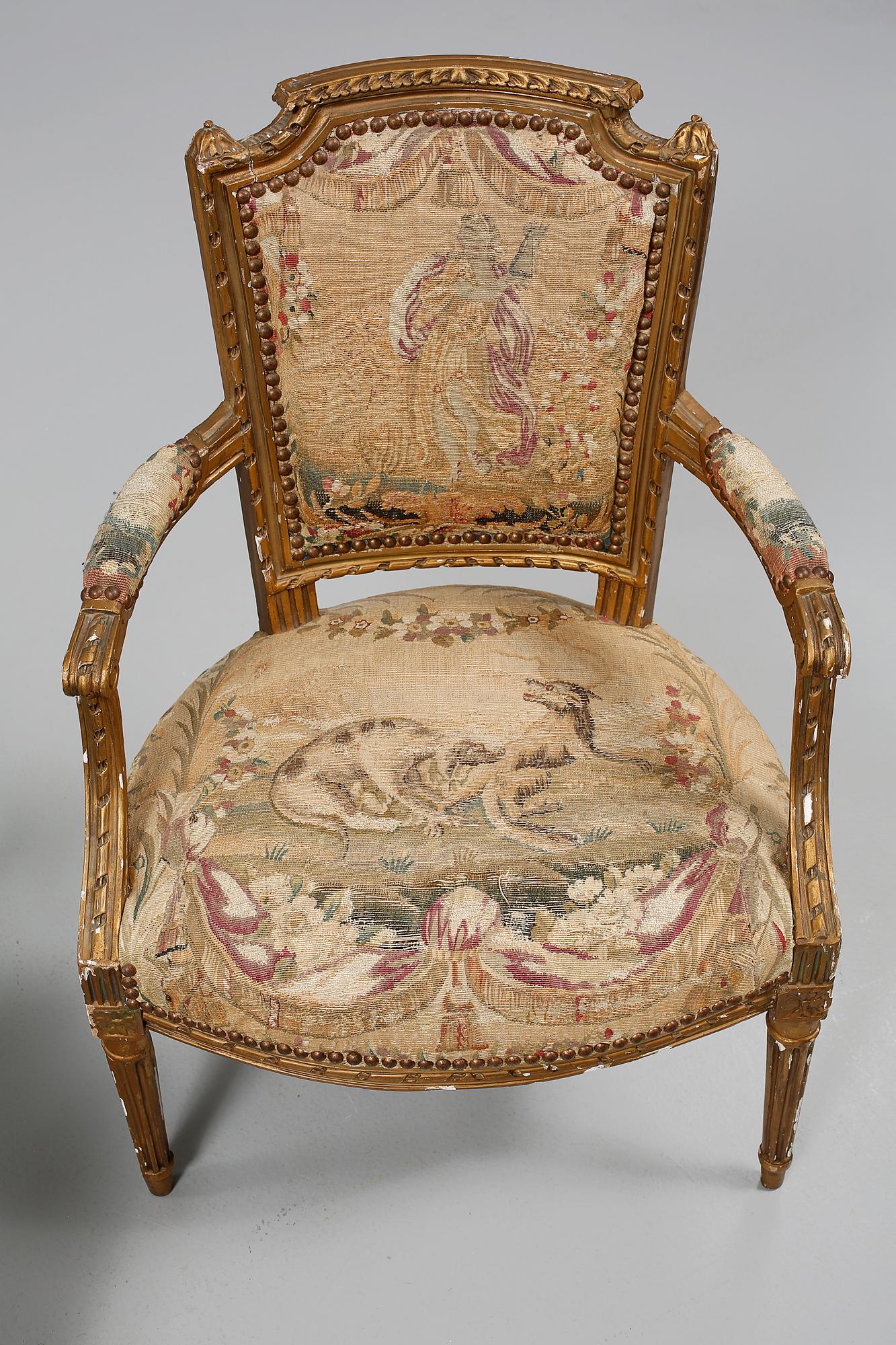 KARMSTOLAR, ett par, Louis XVI-stil, omkring sekelskiftet 1800/1900.