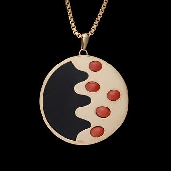 A PENDANT, onyx, coral, 18K gold.