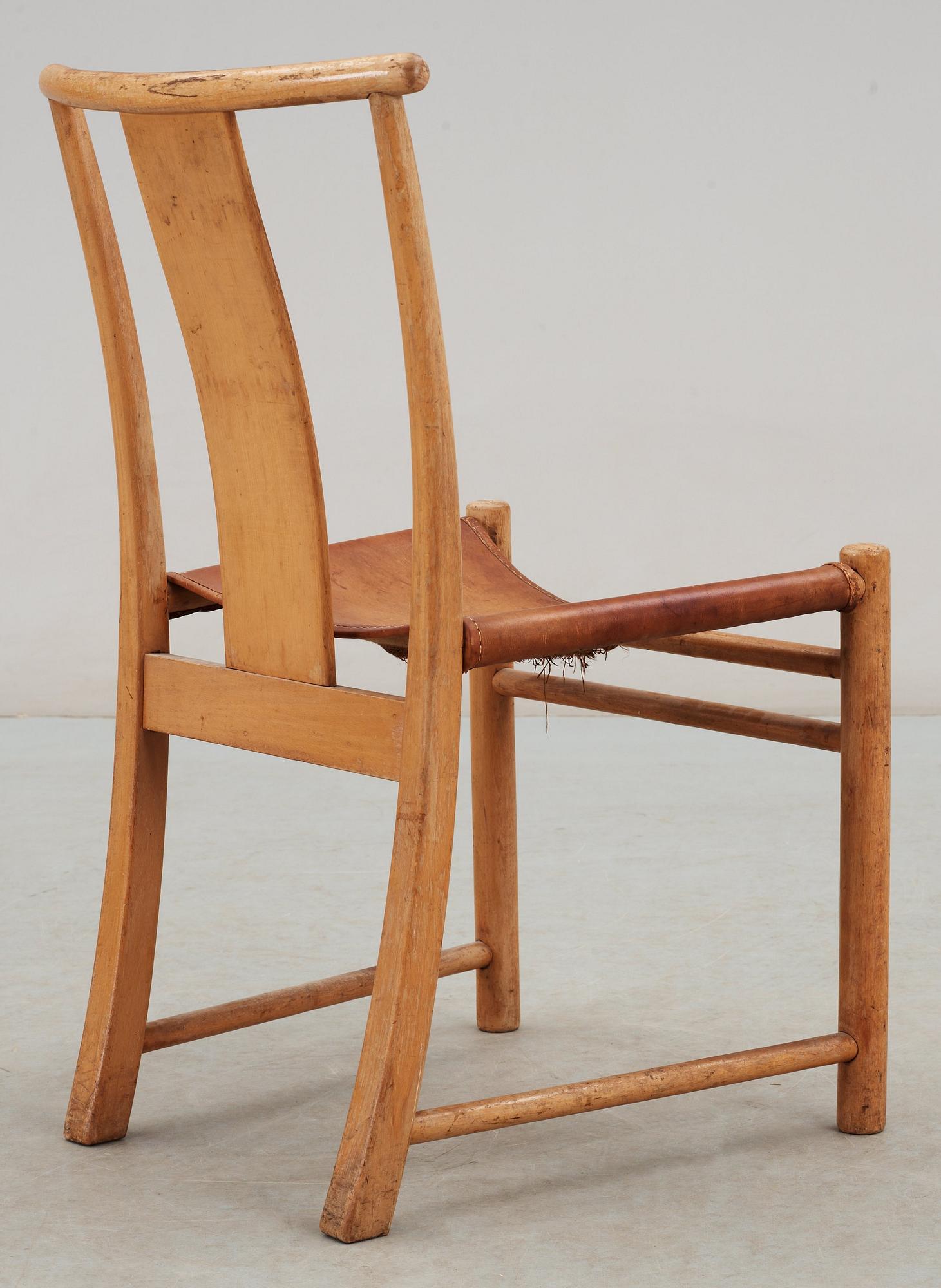 Arne Jacobsen, An Arne Jacobsen beech and light brown leather dining chair, Fritz Hansen, Denmark 1930's.