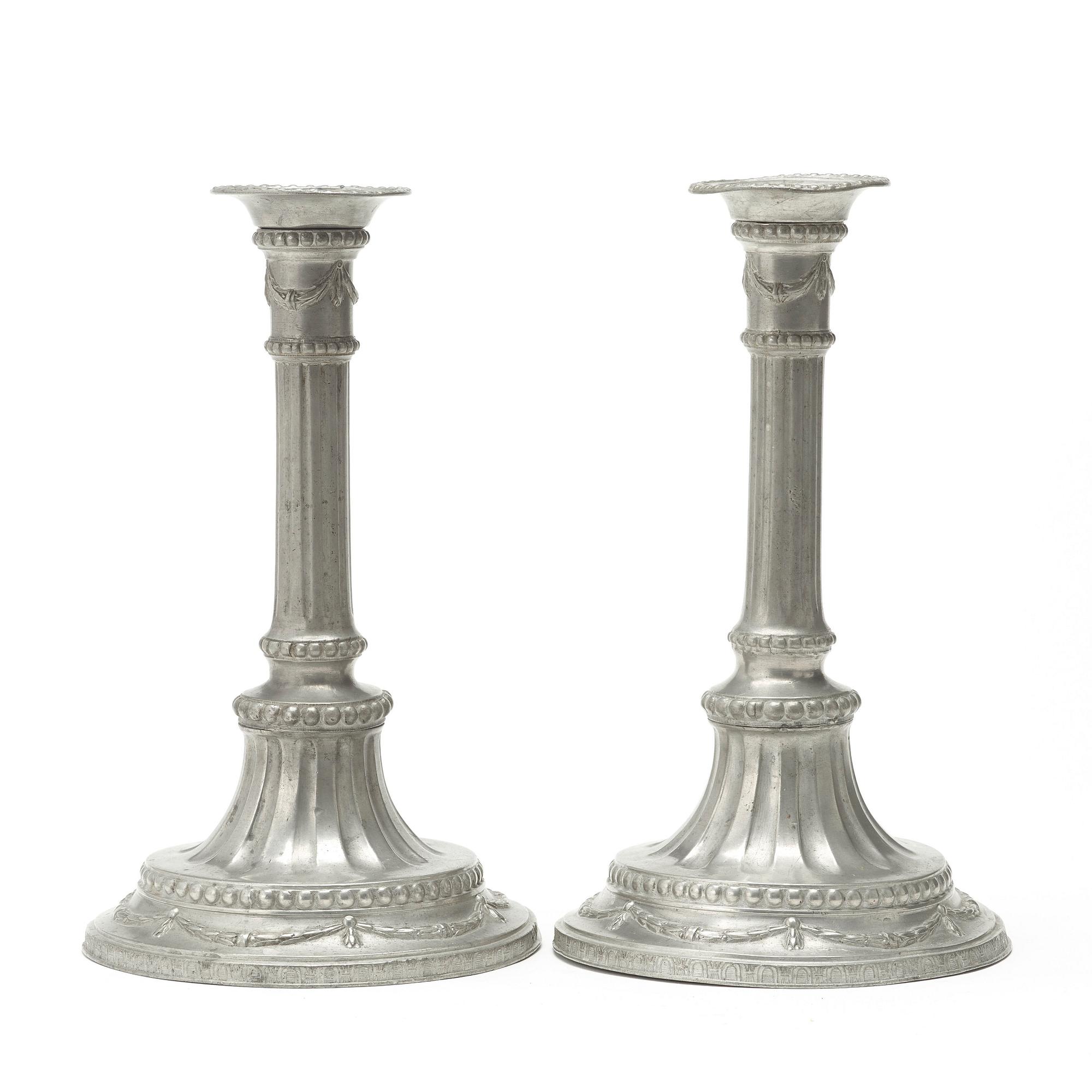 A pair of Gustavian pewter candlesticks by Jacob Sauer, Stockholm 1784.