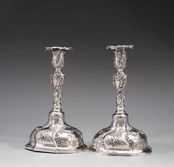 A pair of German 18th century silver candlesticks, marks of Johann Gerhardt von Holten, Hamburg.