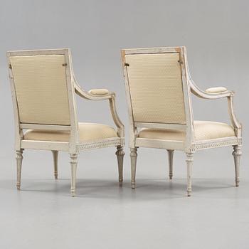 A pair of Gustavian armchairs by J E Höglander, master 1777.