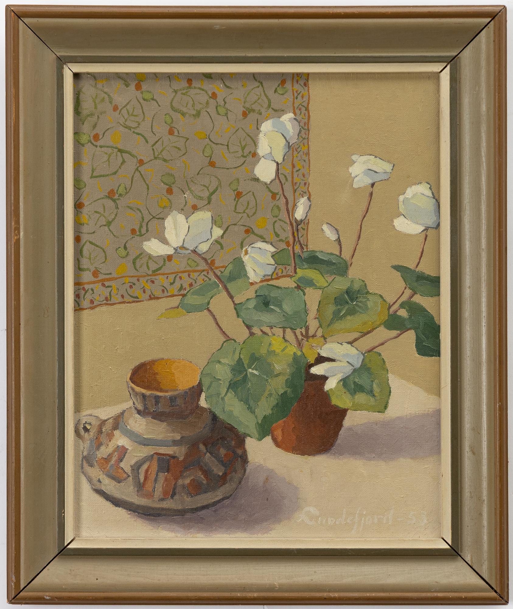 Oscar Luks Lundefjord, Still life with plant and vase.
