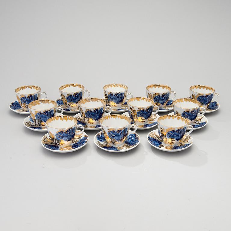 A 34-piece'Golden Garden' porcelain tea- and coffee set from Lomonosov, Soviet Union.