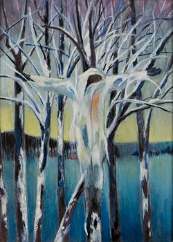 KOSTI AHONEN, oil on board, wooden relief, signed and dated -80.