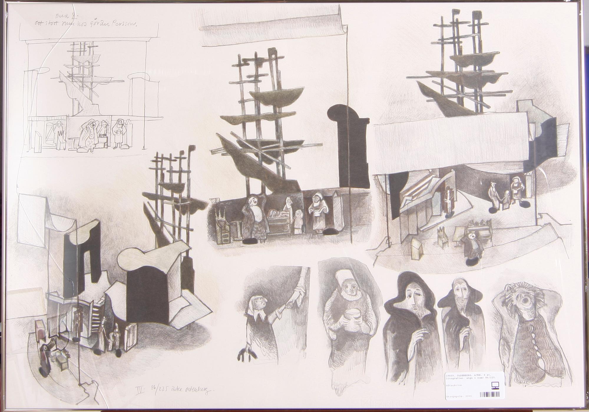 OLDENBURG, ACKE, 9 st, litografier, sign o numr 86/225.