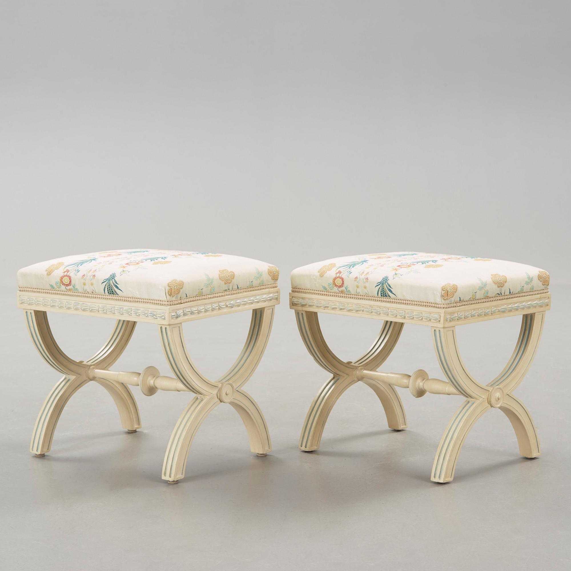 A pair of painted late gustavian stools by Ephraim Ståhl(active 1794-1820).