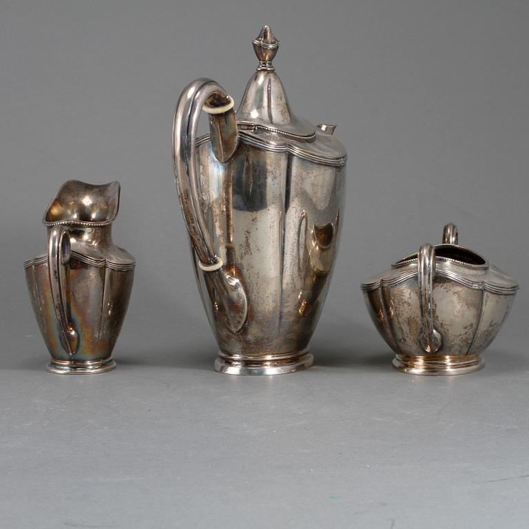 KAFFESERVIS, silver, svenska importstämplar, 1900-talets första hälft, vikt 916 g.