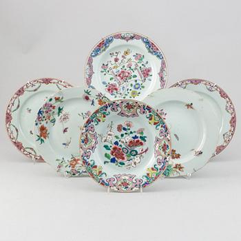 A set six odd famille rose dishes, Qing dynasty, 18th Century.