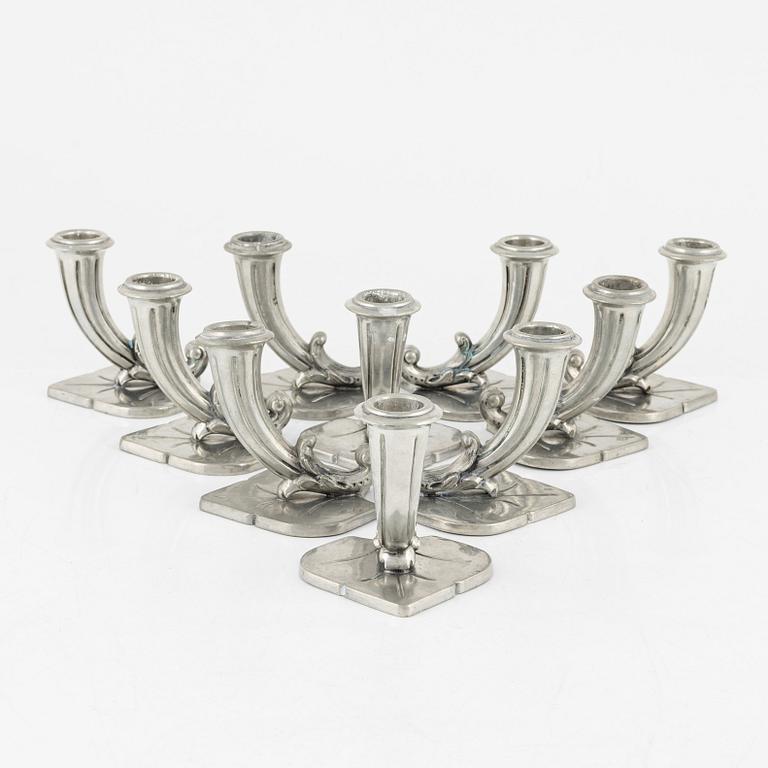 A set of ten pewter candlesticks, GAB, Stcokholm, mid 20th Century.