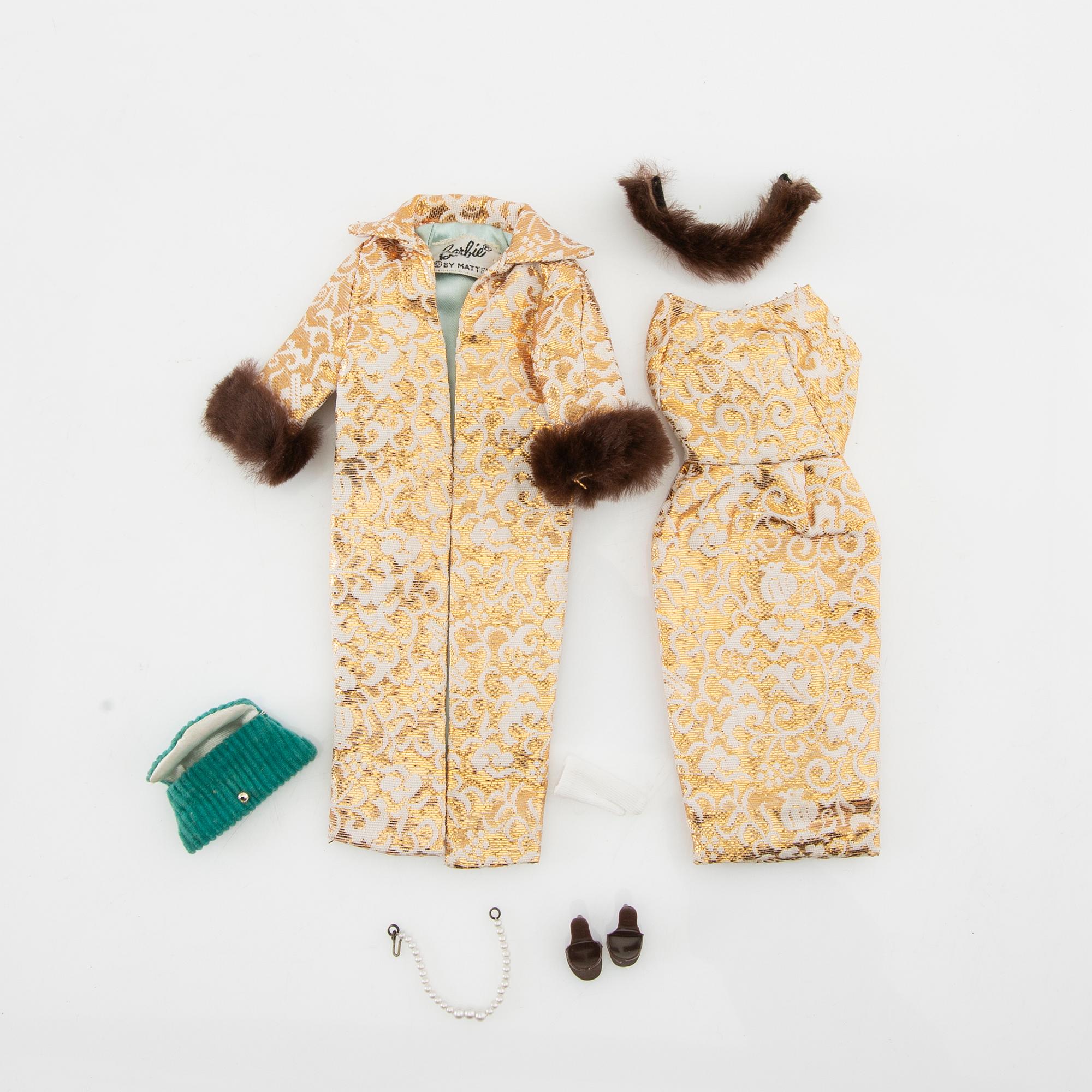 Barbie clothes 5 sets. vintage, including "Shimmering Magic," Mattel 1966-67. "Gold N' Glamour," Mattel 1965.