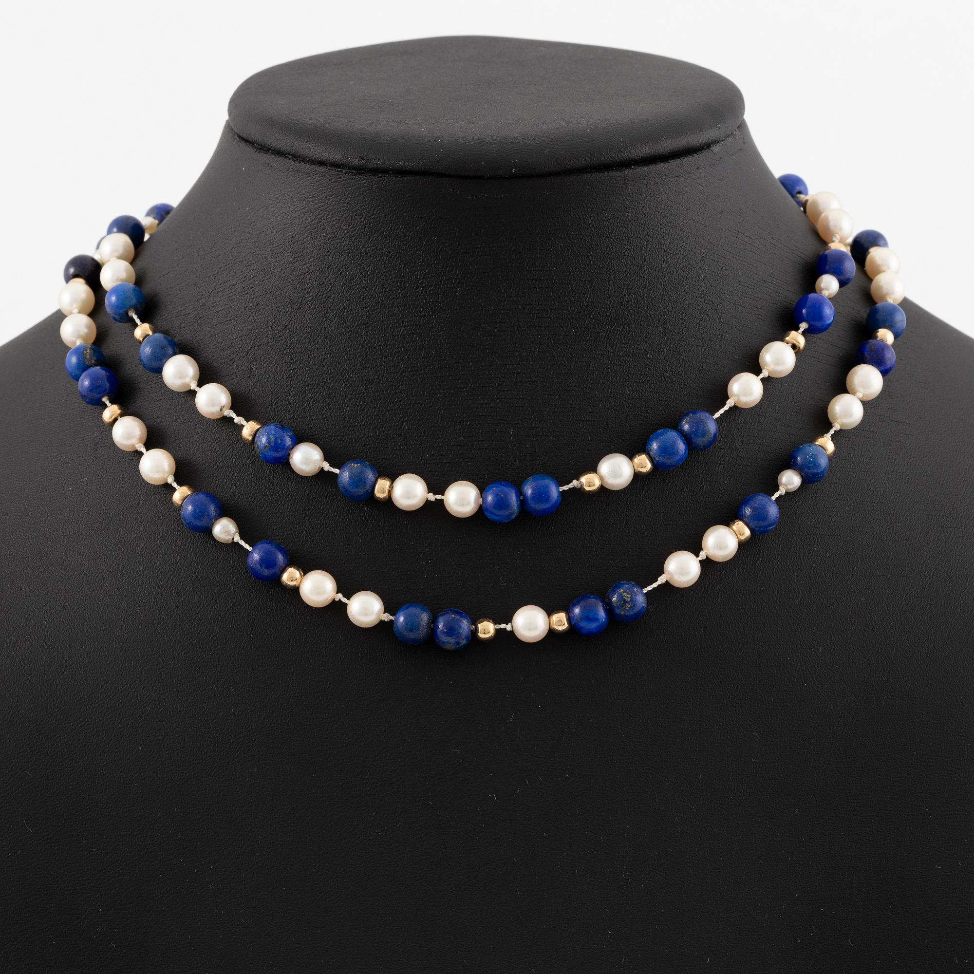 Collier lapis lazuli och odlade pärlor med rondeller.