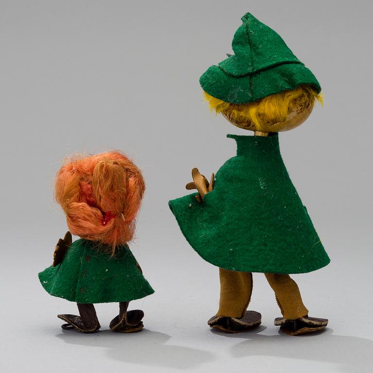 MOOMIN FIGURINES, Snufkin and Little My, Atelier Fauni, Finland 1950s/60s.