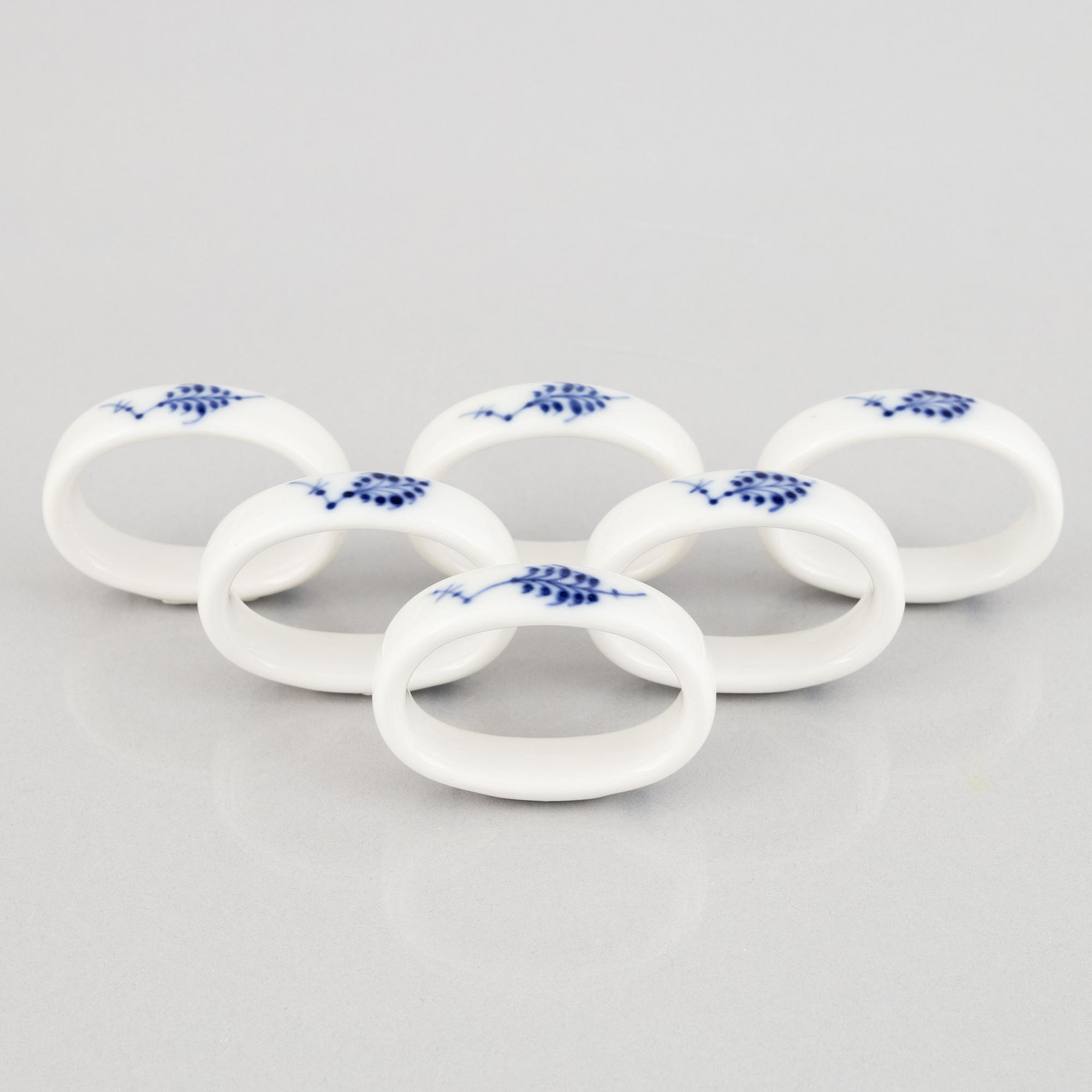 A set of six  'Blue Fluted Plain' porcelain napkin rings, Royal Copenhagen, 1923.