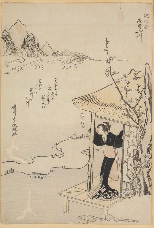 KITAO SHIGEMASA samt REKISENTEI EIRI, efter, färgträsnitt, 2 stycken. Japan, sent 1800-tal/tidigt 1900-tal.