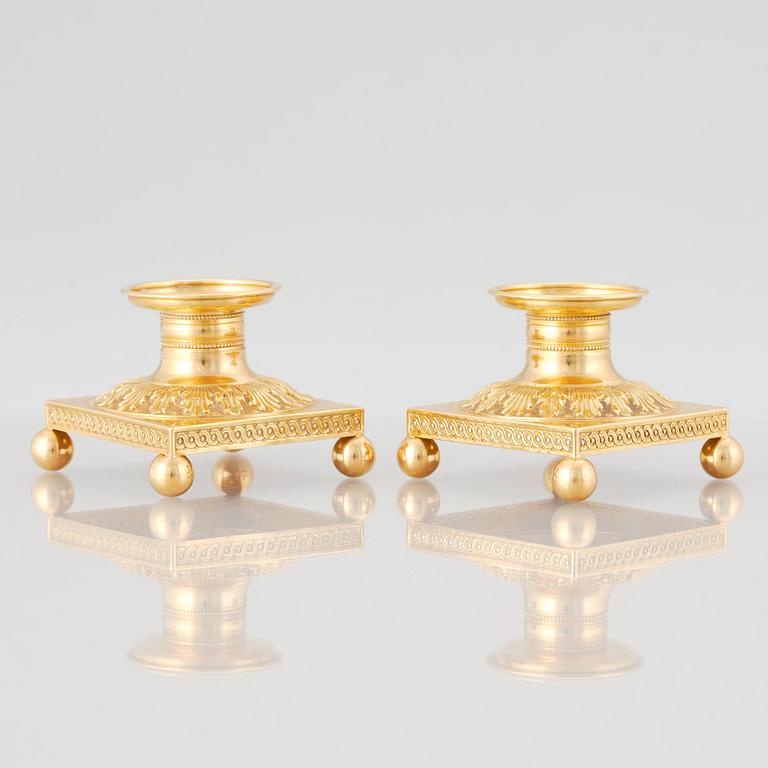 A pair of gold candlesticks, Sheffield 1861.