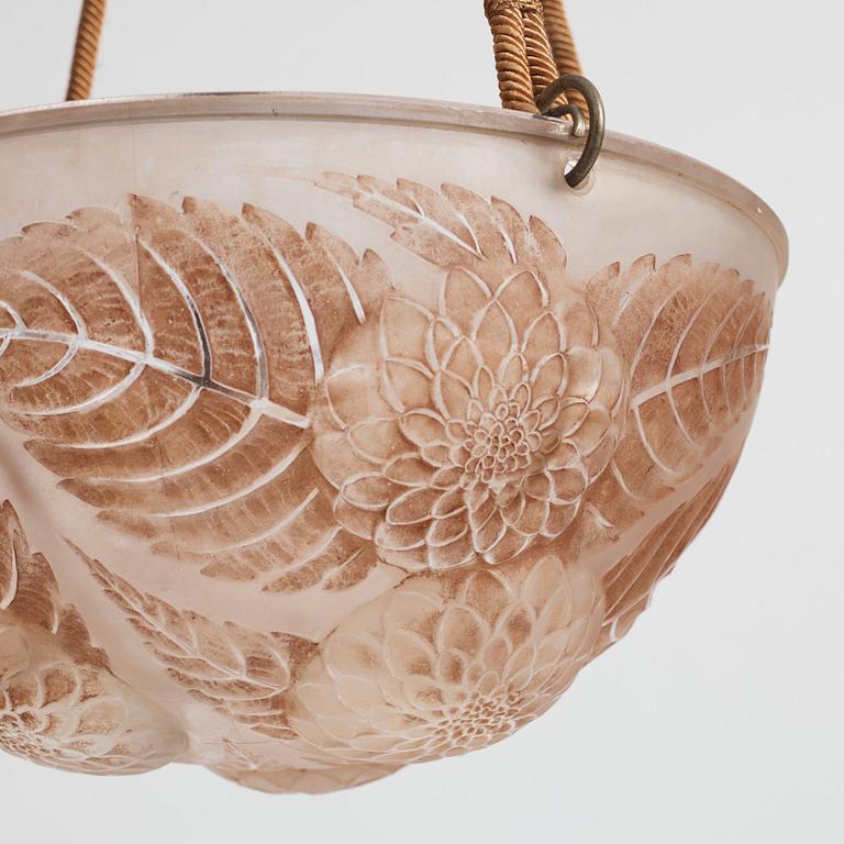 René Lalique, a "Dahlias" cast glass ceiling light, France 1920s-30s.