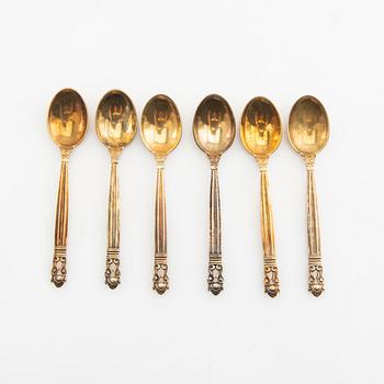 Johan Rohde, spoons 12 pcs "Konge/Achorn" sterling silver for Georg Jensen after 1945.