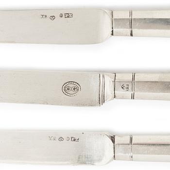 Gustaviansk, Knives, 10 pieces, silver, Pehr Zethelius and Adolf Zethelius, Stockholm, among others, 1804.