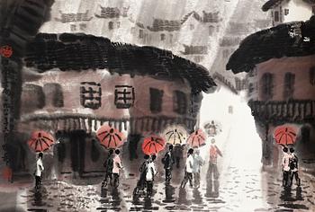 528. RULLMÅLNING, Xu Xi (1940-2015), "Rain of joy in the south" (jiangnan xiyu), signerad och daterad 1981.