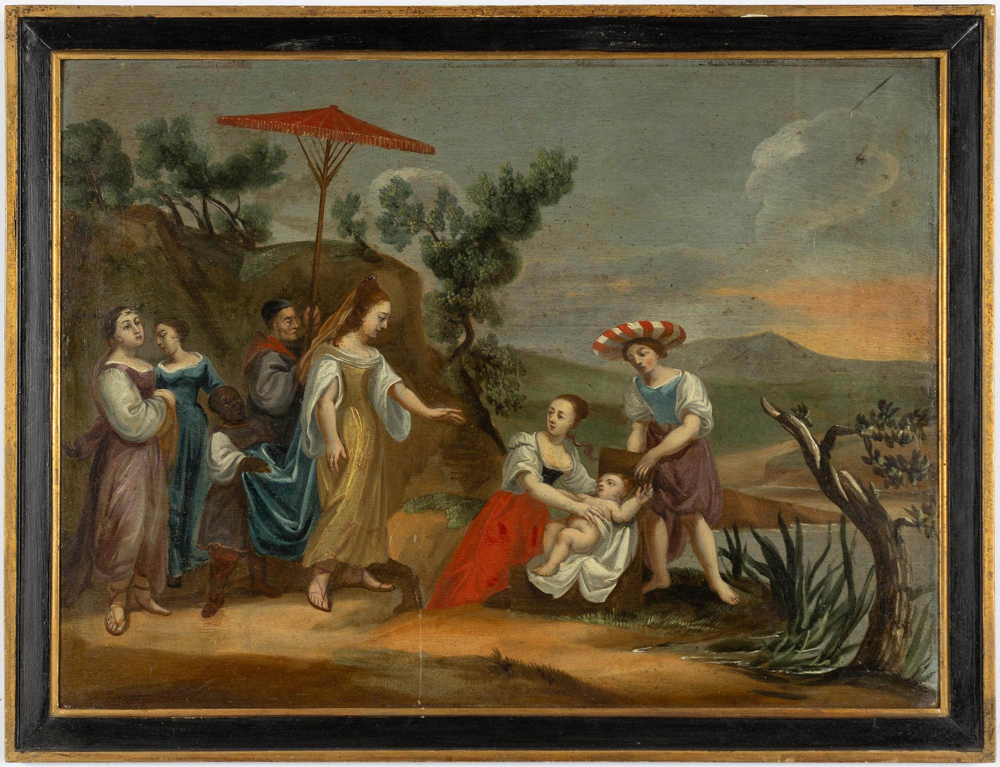 Jacob Jacobsz de Wet, his circle, Pharaoh's daughter finds Moses in the reeds.