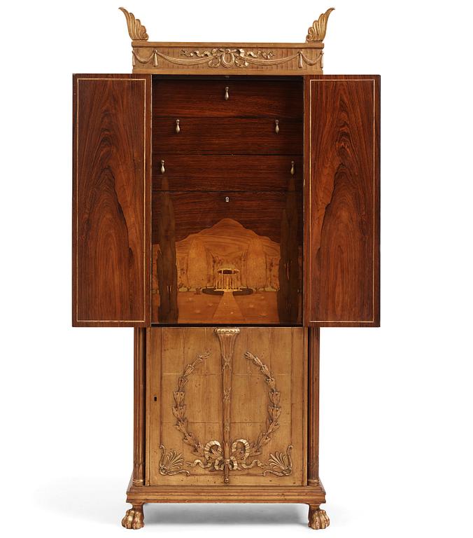 Helge Werner, a Swedish Grace gilt and carved writing cabinet, probably 1920s.