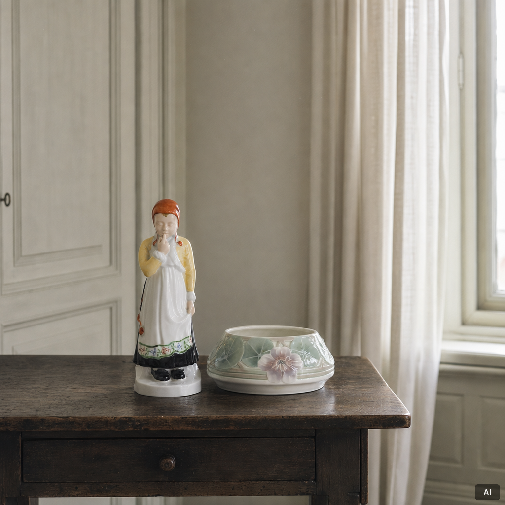 Hilma Persson-Hjelm, "Jössehärad", a porcelain figurine and an Art Nouveau bowl, Rörstrand, early 20th century.
