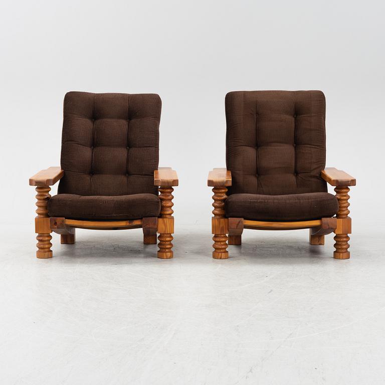 Collden, a pair of model 'Tälja' pine armchairs, Sweden, 1960's.