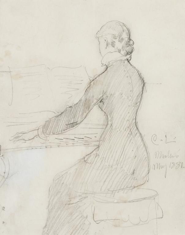 Carl Larsson, Dam vid piano.