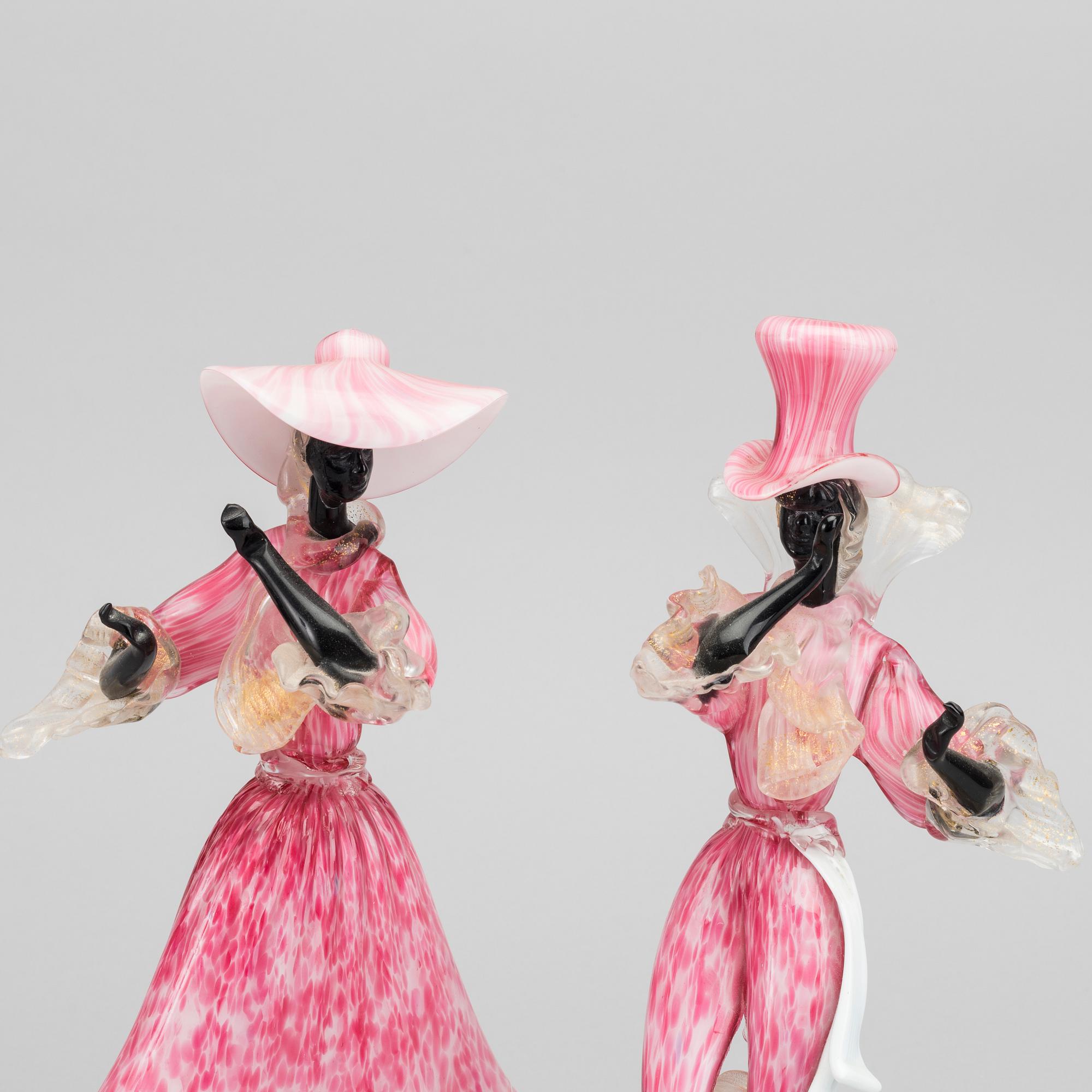 FIGURINER, glas, ett par. Murano, 1900-talets mitt.