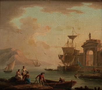 40. Claude Joseph Vernet Hans efterföljd, Sydländsk hamnbild med figurstaffage.