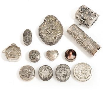 Boxes, 12 pcs, silver, including Birmingham year 2000.