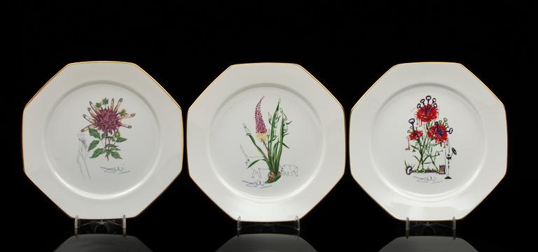 TALLRIKAR, 12 st, porslin, Salvador Dali för Royal Copenhagen, 1980-tal.