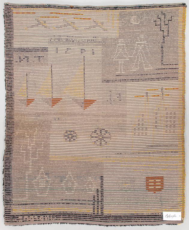 Toini Nyström, possibly, a Finnish long pile Ryijy Rug, for Neovius. Circa 145 x 110 cm.